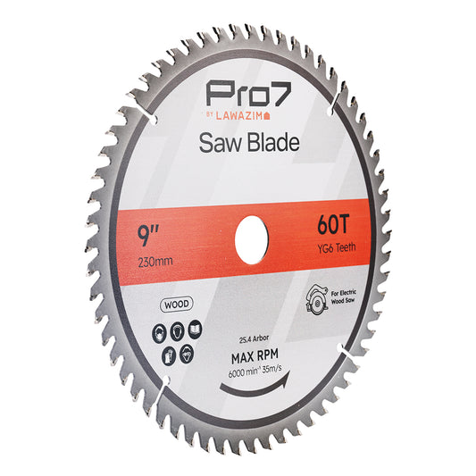 Circular Wood Saw Blade - 9inch, 60T - Tungsten Carbide-Tipped Wood Cutting Blade with Hardened Steel Body, 25.4mm Arbor, 6,000 RPM - for Hardwood, Softwood, Plywood, and DIY Woodworking