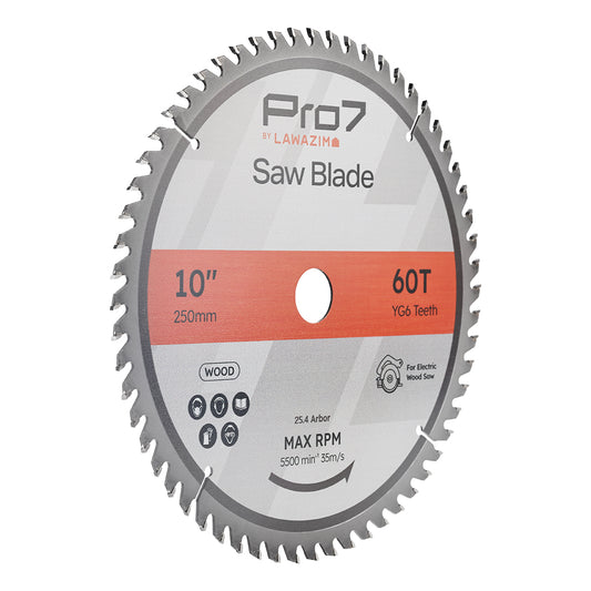 Circular Wood Saw Blade - 10inch, 60T - Tungsten Carbide-Tipped Wood Cutting Blade with Hardened Steel Body, 25.4mm Arbor, 5,500 RPM - for Hardwood, Softwood, Plywood, and DIY Woodworking