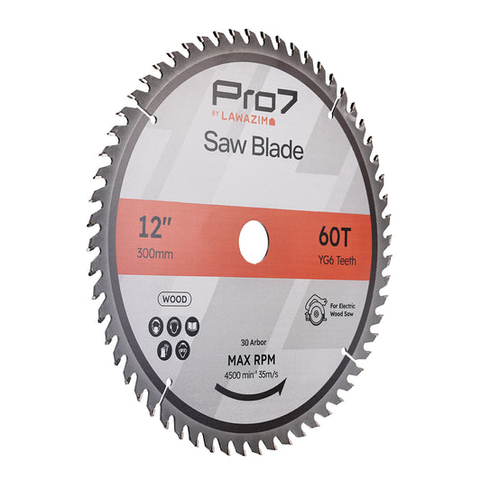 Circular Wood Saw Blade - 12inch, 60T - Tungsten Carbide-Tipped Wood Cutting Blade with Hardened Steel Body, 30mm Arbor, 4,500 RPM - for Hardwood, Softwood, Plywood, and DIY Woodworking