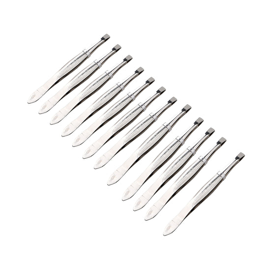 Multi Tweezers - 12 Piece - Professional Stainless Steel Tweezer Set for Eyebrows, Ingrown Hair, Facial Hair Removal, Splinters, and Travel