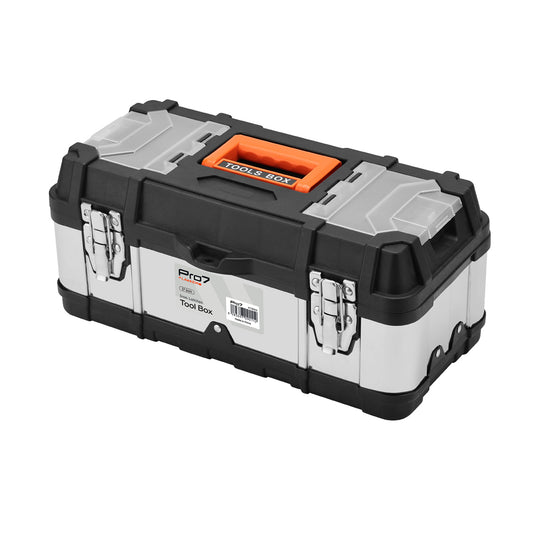 Tool Box with Iron Latches - Black and Silver - Portable Tool Storage Box for Home, Garage, and Workshop Use