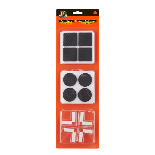 Snail 24-Piece Furniture Leg Pads Set with 4 Piece Anti-Collision Strips - 3.5cm - Non Slip Furniture Feet Pads and Floor Protectors with Self Adhesive Backing and Corner Guards for Home Use