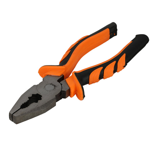 Rubber Handle Combination Plier - 8inch Orange and Black - Lineman Plier for Electrical Work, Construction, and Household Repairs