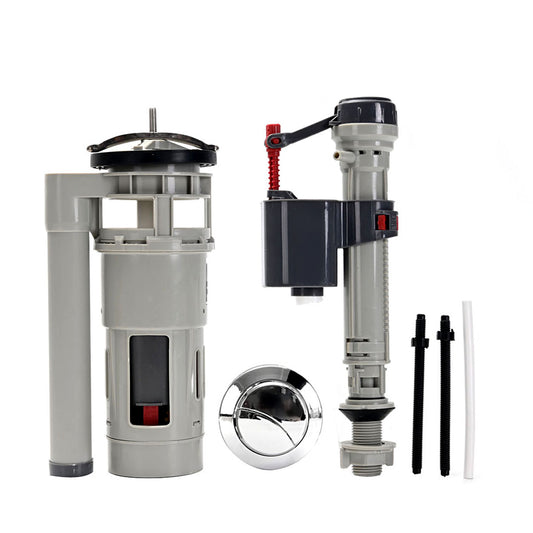 Toilet Dual Flush Valve with Fill Valve - Grey - Universal Toilet Flush Repair Kit with Adjustable Fill Valve, Dual Push Button, Threaded Rods & Overflow Tube - for Toilet Tank & Bathroom Use
