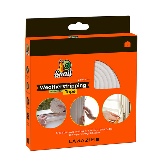 Snail Weatherstripping Tape - 2 Piece, 2.5m / 8.2 FT , D-Type Foam Door & Window Seal Strip for Draft Blocking, Noise Reduction, Gap Insulation, Self-Adhesive Weather Seal for Home (White)