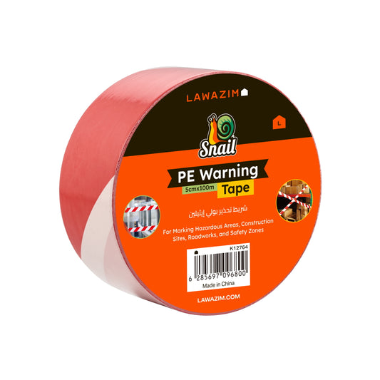 Snail PE Warning Tape -5cmx100m / 2inx328ft, Red and White Hazard Caution Tape for Area Marking and Safety Warning, Suitable for Construction Sites, Warehouses, Steps