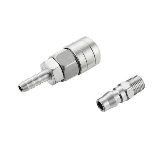 Air Hose Fitting Set - 2 Piece 1/4inch 20SH x 20PM Quick Connect Coupler with Hose Barb Female Socket and Male Threaded Plug, Air Compressor and Pneumatic Tool Accessories