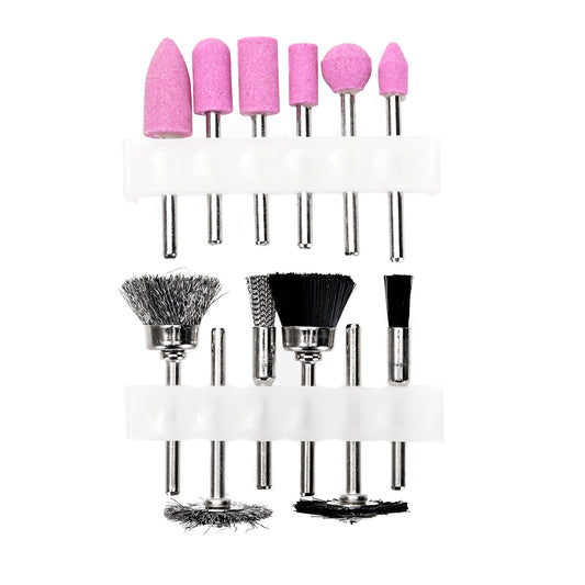 Mounted Grinding Stone Set - 12 Piece Rust Removal Polishing & Deburring Mounted Points & Wire Wheel Cup Pen Brushes, Aluminum Oxide Abrasive Stone Bits with Shank for Rotary Tool & Drill