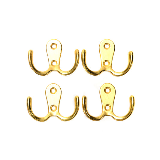 4-Piece Dual Coat Hook - Double Prong Robe Hooks Wall Mounted Hanger with Screw Holder for Coats, Bags, Keys - Ideal for Home Entryways, Bedrooms, Bathrooms, Closets, and Offices