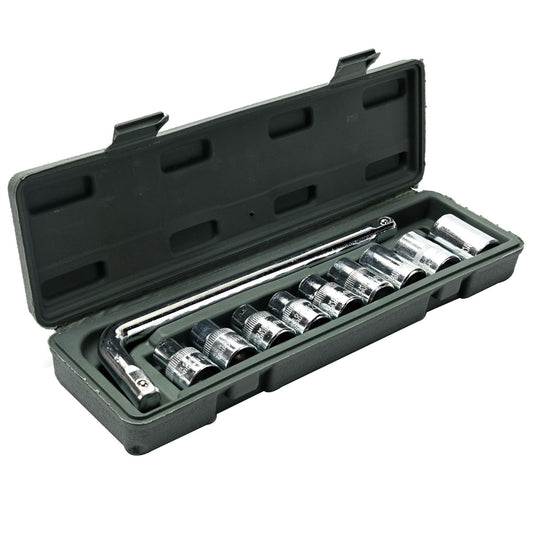 Socket Wrench Set - 10 Piece - CR-V Steel 1/2" Drive Hex Socket Kit with L-Handle, Anti-Rust Finish, Heavy-Duty Design, and Hard Plastic Case for Car, Bike, Garage, and DIY Repair Work
