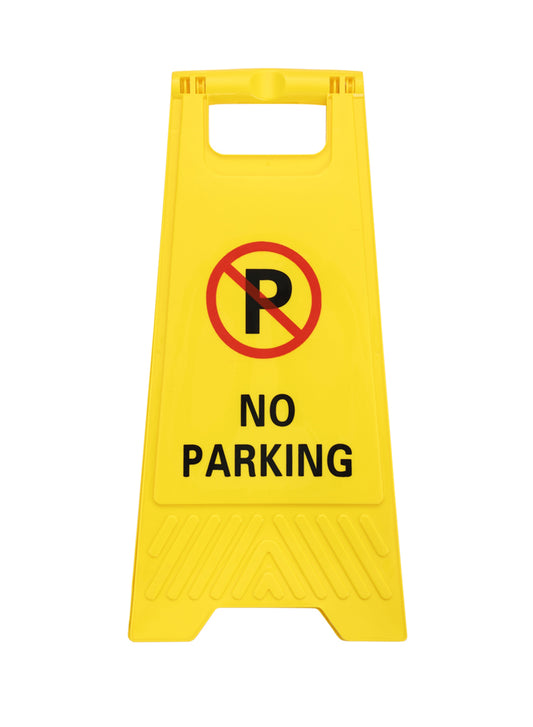 No Parking Safety Sign - Foldable Self-Standing Double-Sided Caution Sign Board with High-Visibility Yellow Body and Carry Handle - Ideal for Driveways, Parking Lots, & Construction Areas