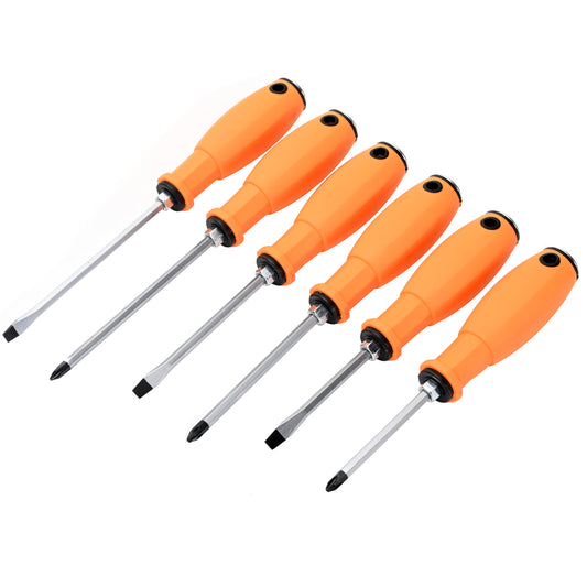 Screwdriver Set - 6 Piece - Phillips and Flathead Drivers in Multiple Sizes, Non-Slip Handles, and Durable Shafts - Ideal for Home Repair, DIY Projects, and Workshop Use