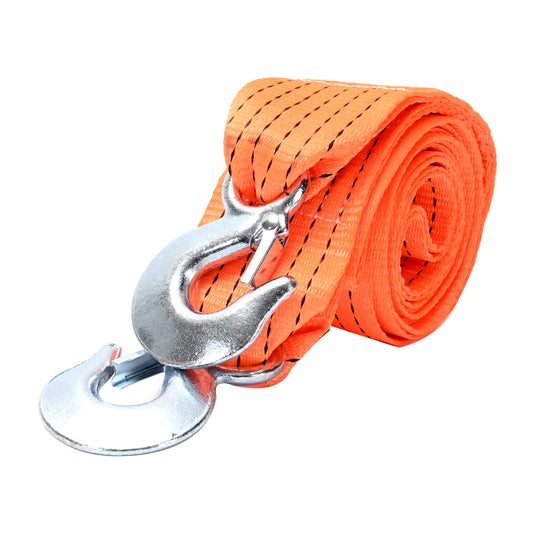 6T Tow Strap with Hooks - 75mmx3.6m/3"×142" - Heavy Duty Polyester Tow Rope with Safety Latch Metal Hooks, Emergency Roadside Towing for Cars, SUVs, ATV, Vehicle Recovery (Orange)