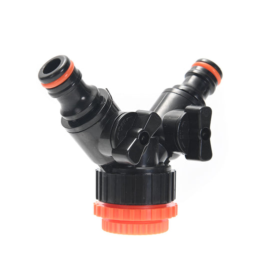 2-Way Garden Hose Splitter - 1/2 - 3/4inch - Dual Outlet Y-Shaped Water Diverter Valve with Individual On/Off Valves and Quick Connect Hose Fittings - Ideal for Garden, Lawn, and Outdoor Use