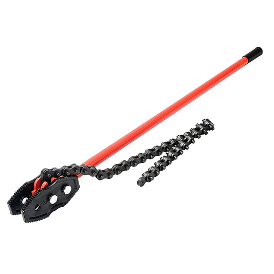 Chain Pipe Wrench - Manual Link Tightening Tool with Adjustable Chain, Serrated Jaws & Long Handle Torque for Pipes, Cylinders & Filters for Plumbing, Workshop & Industrial Use, Red