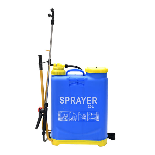 Backpack Pump Sprayer -Manual Pressure Backpack Sprayer with Interchangeable Nozzles, Dual Spray Nozzle, Wide Mouth Tank, for Garden, Fertilizing, and Cleaning (Blue)