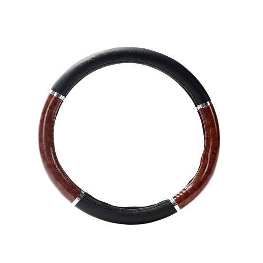 Steering Wheel Cover - Universal Self Wrapping Leather Cover for Car Interior Protection and Daily Driving - Black and Brown