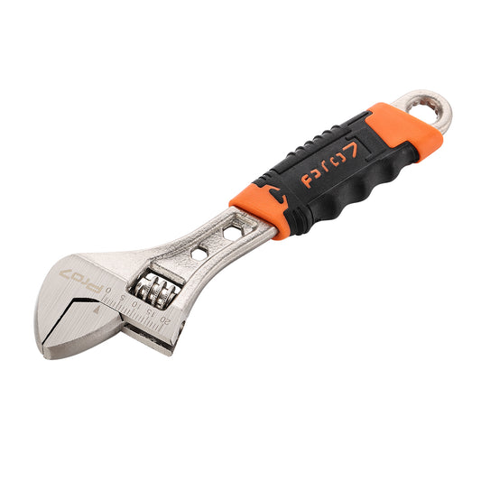 Adjustable Wrench - 6inch - Carbon Steel Adjustable Spanner, 20mm Jaw Opening, Laser-Etched Metric Scale, Fiber Handle & Ring Spanner End for Plumbing, Automotive, Home DIY