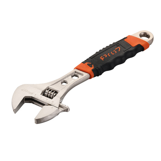 Adjustable Wrench - 10inch - Carbon Steel Adjustable Spanner, 30mm Jaw Opening, Laser-Etched Metric Scale, Fiber Handle & Ring Spanner End for Plumbing, Automotive, Home DIY