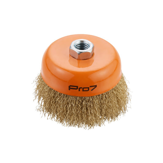 Orange Crimped Wire Cup Brush - 100mm - 3-15/16" - 8500 RPM Angle Grinder Coarse Crimped Wire Brush with Threaded Arbor for Rust, Paint, Corrosion, Surface Cleaning & Metal Preparation