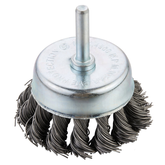 Twist Knot Wire Cup Brush with Shank - 50mm - 1-31/32" - 4500 RPM Knotted Wire Brush with Shank for Die Grinders, Drills & Rotary Tools for Rust, Paint, Scale & Weld Cleaning