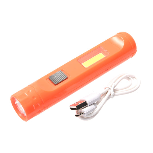 Rechargeable LED Flashlight - Dual Light Torch with Front LED & Side COB Work Light, Slide Switch & USB Rechargeable - Ideal for Emergencies, Repairs, Outdoor Use & Power Outages