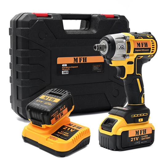 دريل كفرات 21 فولت بطاريتين كبير 1500 مللي أمبير - مفتاح ربط صدمات لاسلكي بمحرك بدون فرشاة، سرعتان حتى 2600 دورة/دقيقة مع تحكم متدرج، مع بطاريتين وشاحن، طقم رؤوس سوكيت مع حقيبة، مناسب للسيارات والشاحنات والجزازات والبيك أب