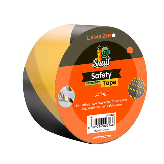 Snail Safety Tape- 48mmx20m - Black and Yellow Hazard Warning Tape, Adhesive Caution Tape for Area Marking, Suitable for Construction Sites, Warehouses, Floors and Steps