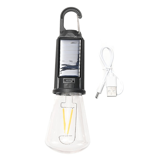 Solar Hanging Camping Light - Style 2 USB & Solar Rechargeable LED Lantern, ST Bulb Tent Light with Clip Hook - 300mAh 3.7V Portable Camping Light for Hiking, Emergency, Power Outages, Garden