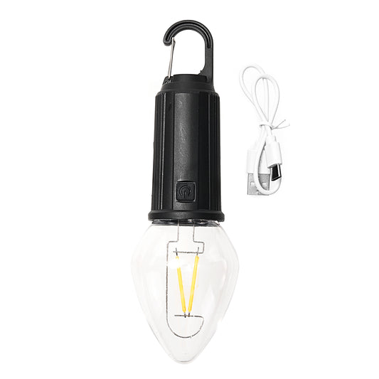 Solar Hanging Camping Light - Style 3 USB & Solar Rechargeable LED Lantern, C35 Bulb Tent Light with Clip Hook - 300mAh 3.7V Portable Camping Light for Hiking, Emergency, Power Outages, Garden