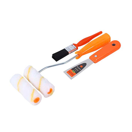 Paint Roller and Brush Set - 4inch Mini Roller with Extra Sleeve, 1inch Paint Brush & 1.5inch Stainless Steel Scraper, DIY Painting Tools for Walls, Ceilings, Smooth Finish & Home Decorating