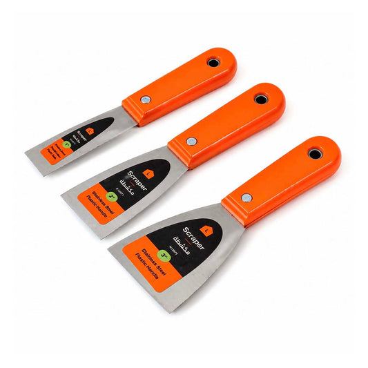 Putty Knife Set - 3Pcs 1inch, 2inch & 3inch Stainless Steel Paint Scrapers with Plastic Handles, Rust-Resistant Spackle Knives for Drywall Repair, Wallpaper Removal, Plaster, Mud & Putty