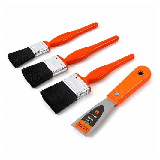 Paint Brush and Scraper Set - 4Pcs, 1inch, 1.5inch & 2inch Flat Paintbrushes with 1.5inch Stainless Steel Putty Knife, Painting Tools for Walls, Trim, Doors, Furniture & DIY