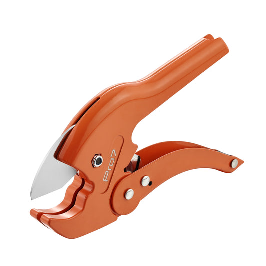 PVC Pipe Cutter - 42mm Ratchet Plastic Pipe Cutting Tool with V-Shaped Blade, Smooth Cutting & Safety Buckle for PVC, PPR, PE, PEX, Tubing, Rubber Hoses, Plumbing, DIY & Maintenance