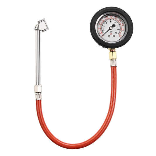 طقم ساعة قياس هواء مع رأس - 0–230 PSI - مقياس ضغط إطارات ميكانيكي بقرص تناظري كبير سهل القراءة، للسيارات والدراجات النارية وسيارات الدفع الرباعي والشاحنات