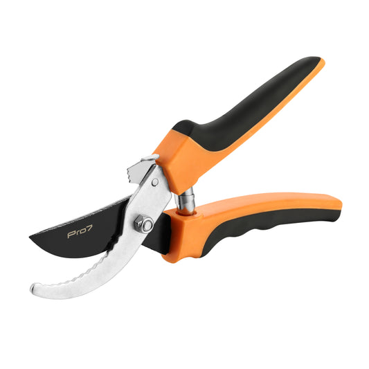 Bypass Pruning Shear - 9inch, Heavy Duty Garden Pruner Scissors Hand Clippers Secateurs with Serrated Curved Blade, Strong Spring, Safety Lock & Non-Slip Grip for Cutting Plants, Flowers