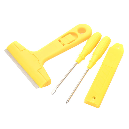 4-Piece Scraper Set - Scraper, Phillips & Flathead Screwdrivers and Utility Tool with Plastic Handles for Paint Removal, Surface Cleaning, Home Repair and DIY Tasks