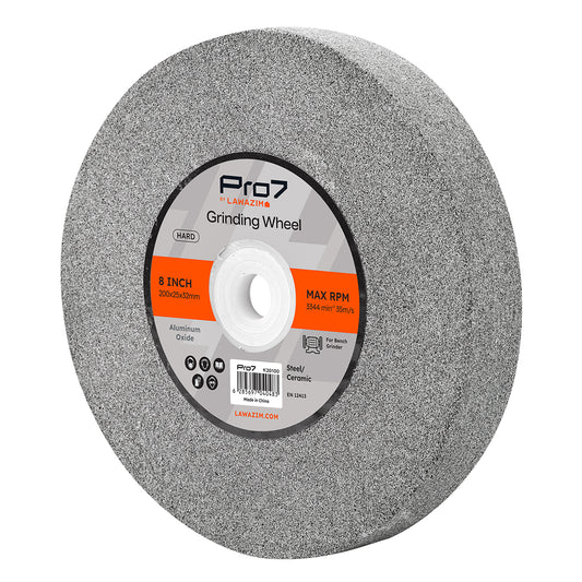 Hard Grinding Wheel - 8inch Bench Grinder Wheel, Aluminum Oxide Abrasive, 200x25x32mm, 3344 RPM, for Steel Ceramic Sharpening Surface Finishing and Material Removal