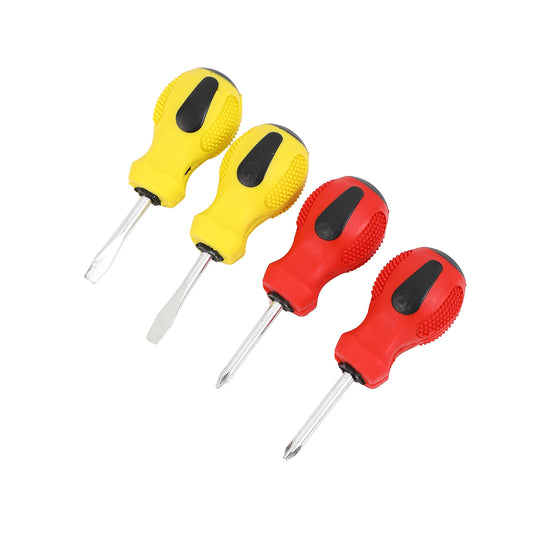 4Pcs Screwdriver Set - Two-Color Short Stubby Flat Slotted and Phillips Screwdrivers with Anti-Slip Small Handle, Compact Portable Repair Tool Set for Home, Electronics, Furniture & DIY Tasks