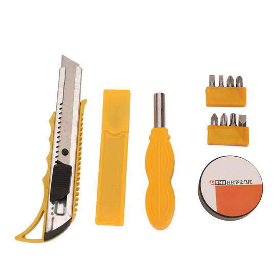 14-Piece Tool Set with Electric Tape - Utility Knife, Multi-Bit Screwdriver with Interchangeable Tips and Electrical Tape for Home Repair, Maintenance, Packaging, Electronics and DIY Tasks