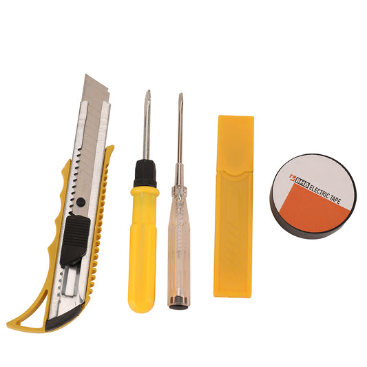 6-Piece Tool Set with Electric Tape - Includes Utility Knife, Phillips Screwdriver, Voltage Tester, Spare Blade, Blade Case and Electrical Tape for Repair, Installation and DIY Tasks