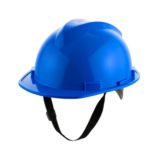 Safety Helmet - Blue - PE Material Hard Hat with Adjustable Suspension Harness, Chin Strap and Wide Brim for Construction, Workshop and Site Work