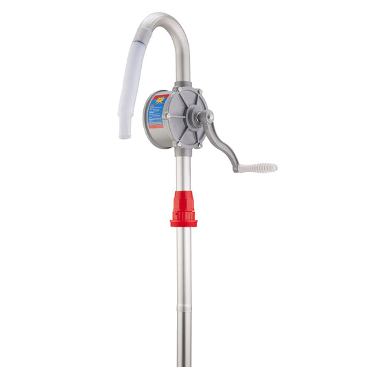 Hand Control Pump  - Manual Rotary Transfer Pump with Crank Handle, Curved Outlet Spout and Extended Tube for Drums, Barrels and Liquid Transfer