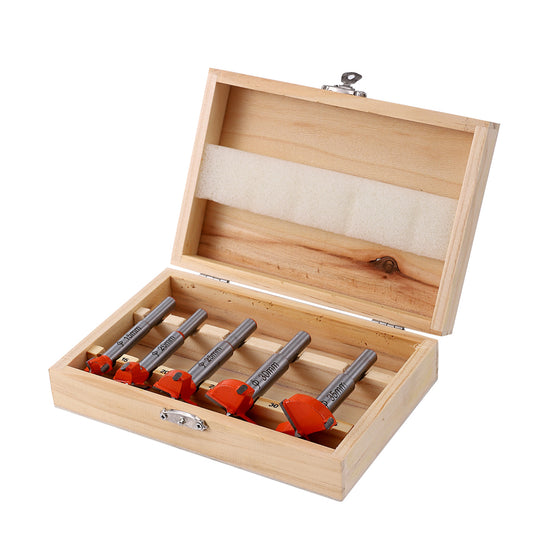 5-Piece Wood Rotary Set - Wood Boring Bit Set with 15mm, 20mm, 25mm, 30mm and 35mm Sizes for Clean Flat-Bottom Holes, Furniture, Cabinetry and Woodworking