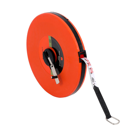 Fiber Measuring Tape - 5 Meter - Inch & Metric Double-Sided Metal Blade for Construction, Carpentry, Engineering, and Woodworking