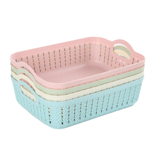 4-Piece Plastic Storage Basket Set - 26.5x19.5x7cm Organizer Trays with Side Handles - Ideal for Snacks, Accessories, Toiletries and Household Storage