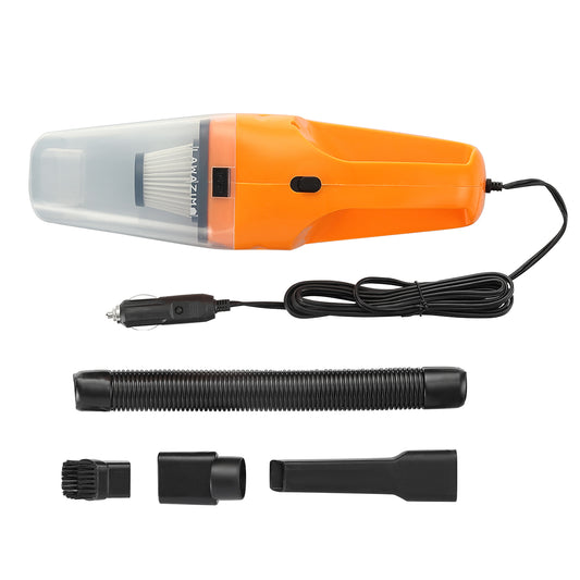 مكنسة كهربائية سلكية للسيارة - ١٢ فولت، برتقالية - مكنسة كهربائية محمولة باليد لتنظيف مقاعد السيارة، وسجادات الأرضيات، ولوحات القيادة، والتنظيف الداخلي