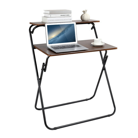 Foldable Computer Table - 71.5x55x90.5 - Two Tier Desk for Home, Office, Dorm Rooms, and Small Spaces