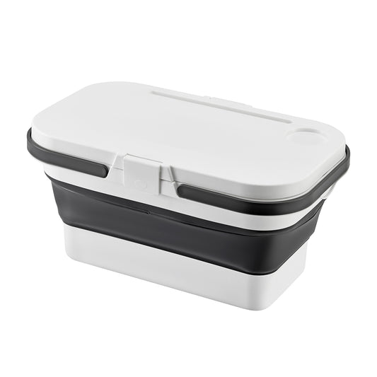 Foldable Picnic Storage Box - 46x28.5x23.5cm - PP+TPR Collapsible Bin with Lid That Doubles as a Table When Folded, Cup Holder, Device Placement Area and Side Handles