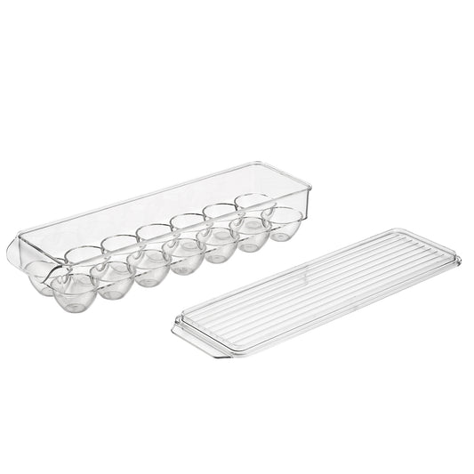 Egg Holder for Fridge - Clear Plastic Egg Storage Container for Refrigerator Organization, Meal Prep, and Small Kitchens